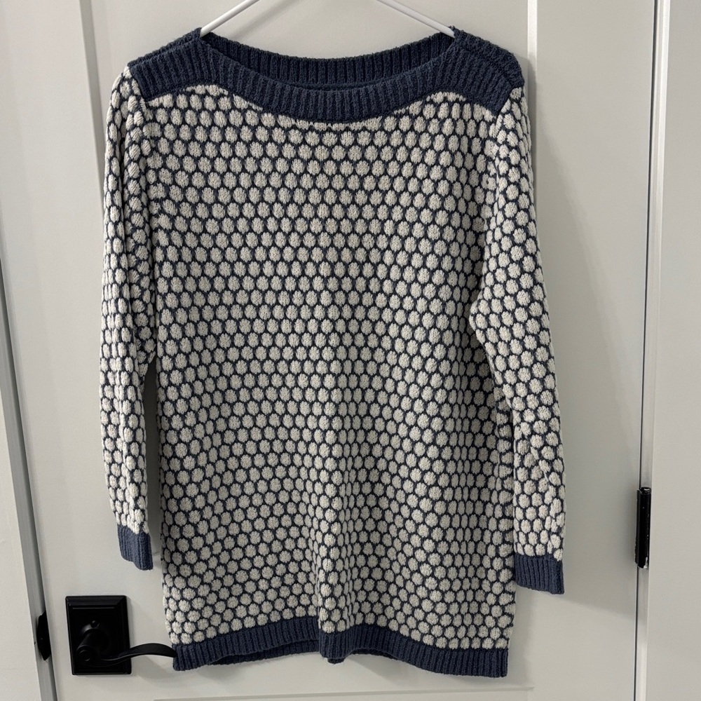 LOFT Navy and Cream Patterned Sweater